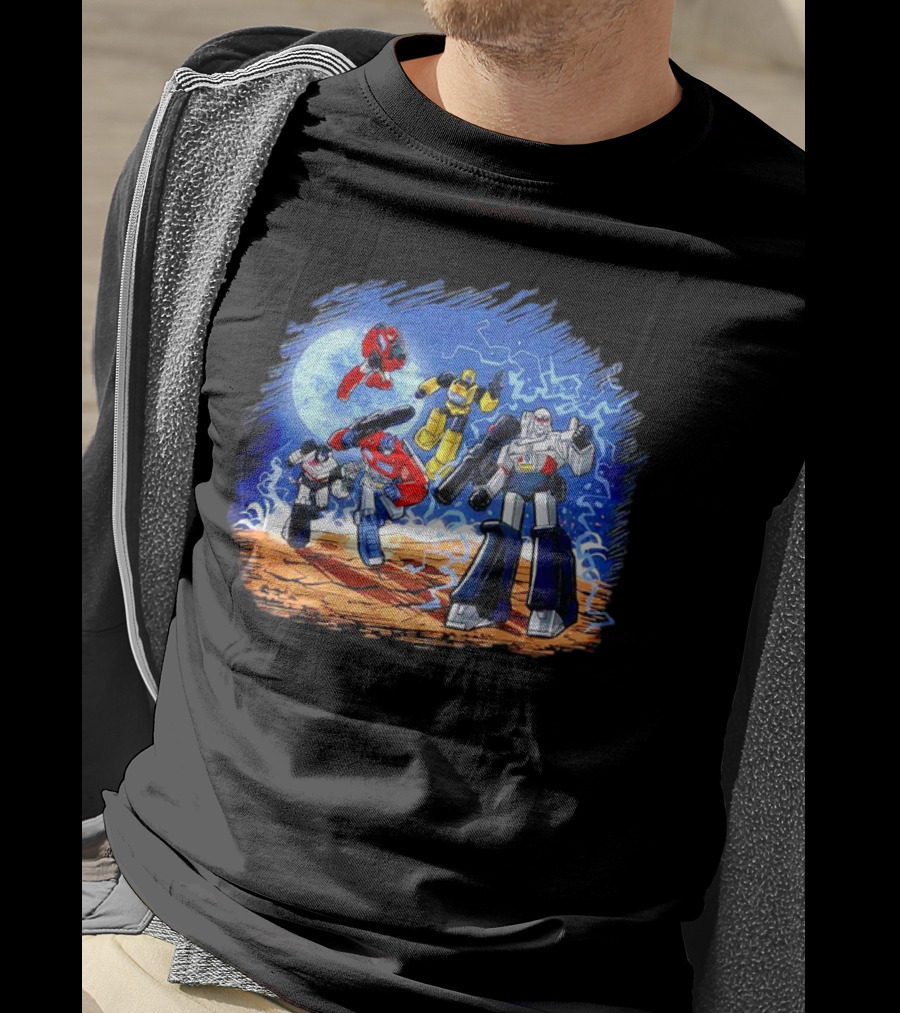 Transformers Bots Cartoon Battle Scene T-Shirt