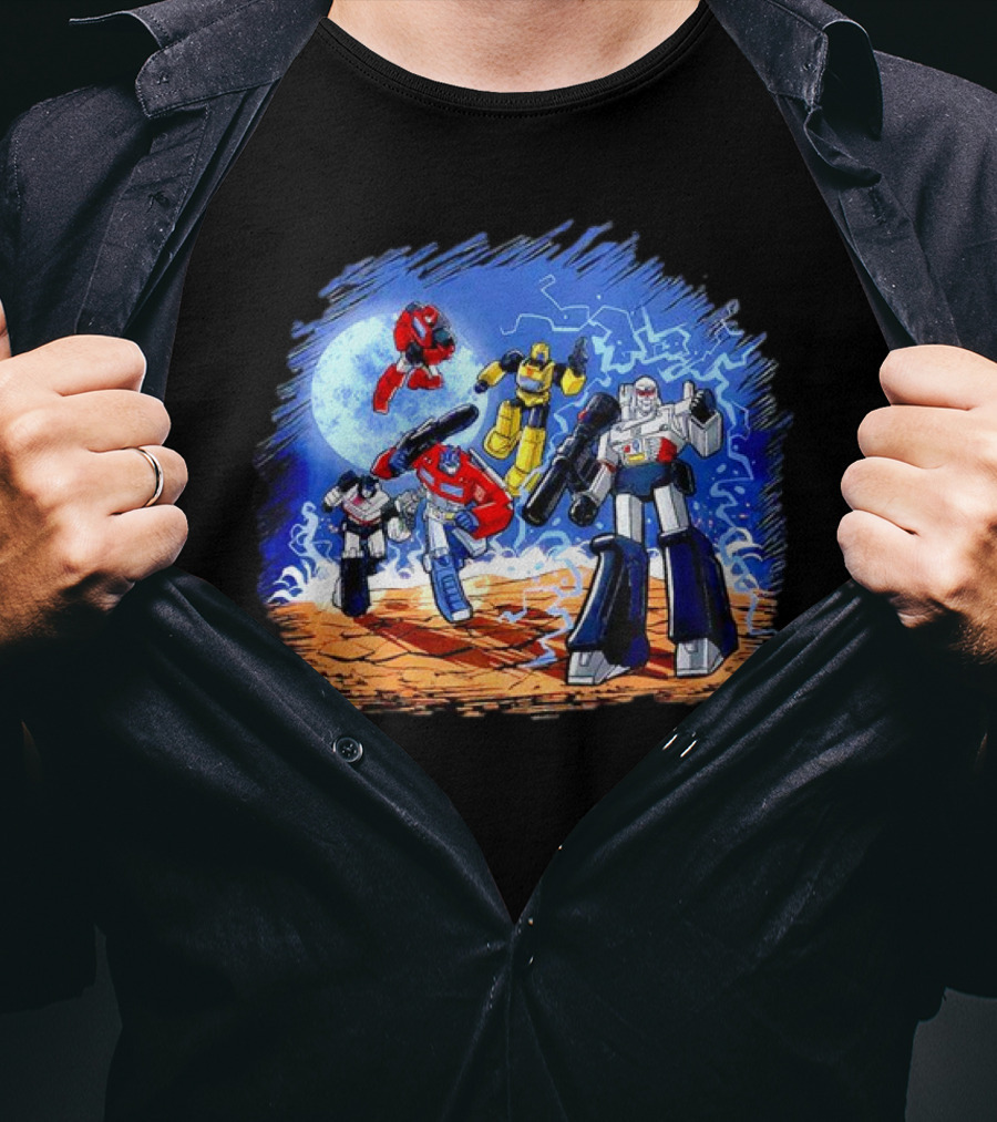 Transformers Bots Cartoon Battle Scene T-Shirt
