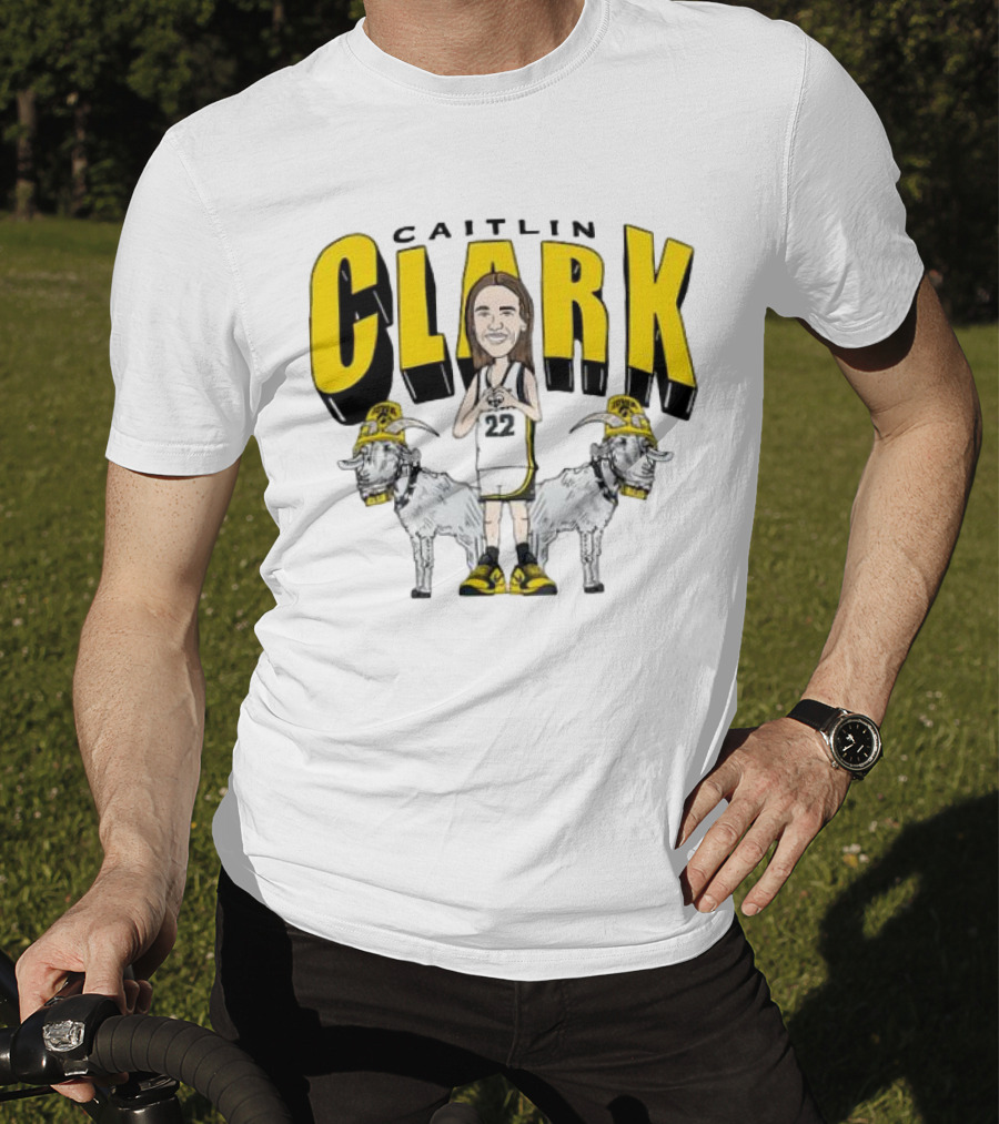 Iowa Hawkeyes Caitlin Clark 22 Caricature With Goats And Heart Hands T-Shirt