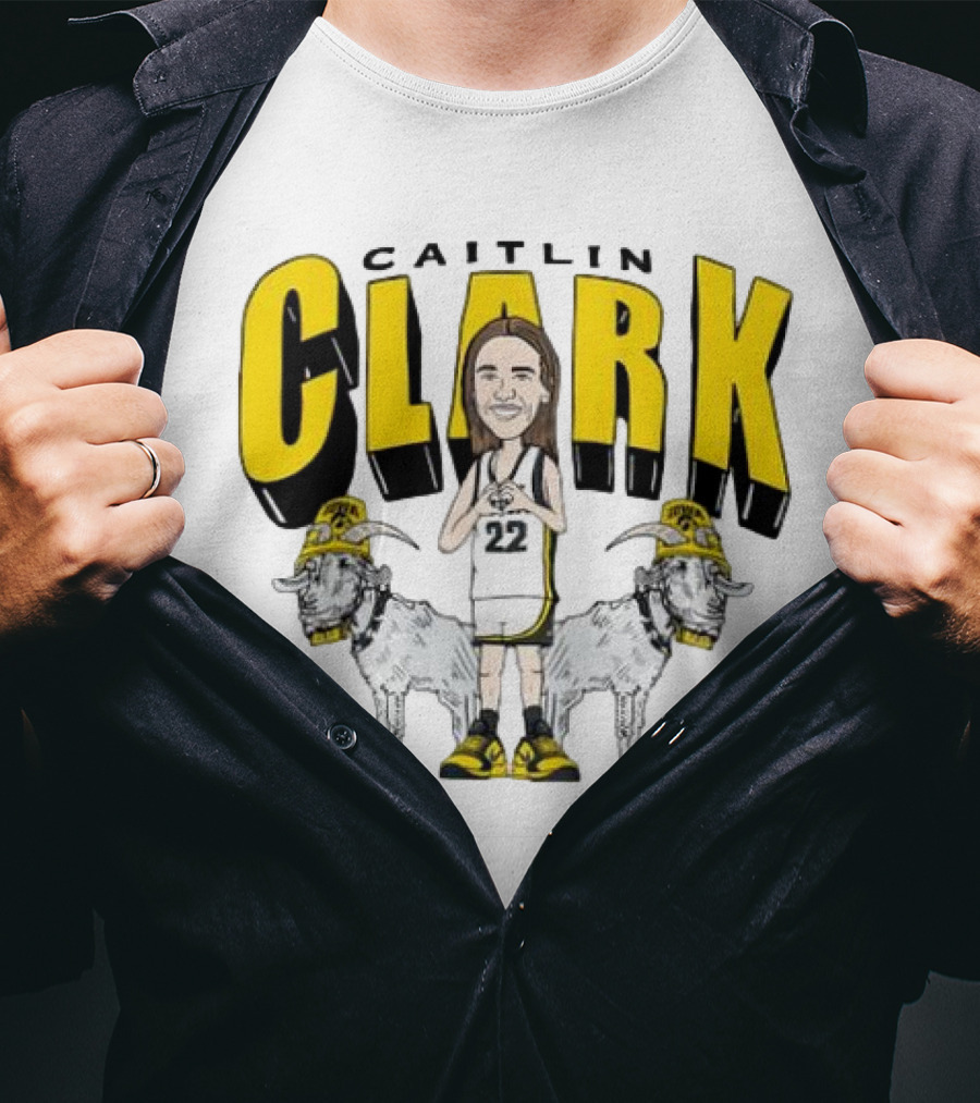 Iowa Hawkeyes Caitlin Clark 22 Caricature With Goats And Heart Hands T-Shirt