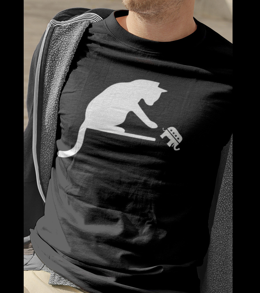 Childless Cat Lady Drop The Hate With Cat Playing With Republican Elephant T-Shirt