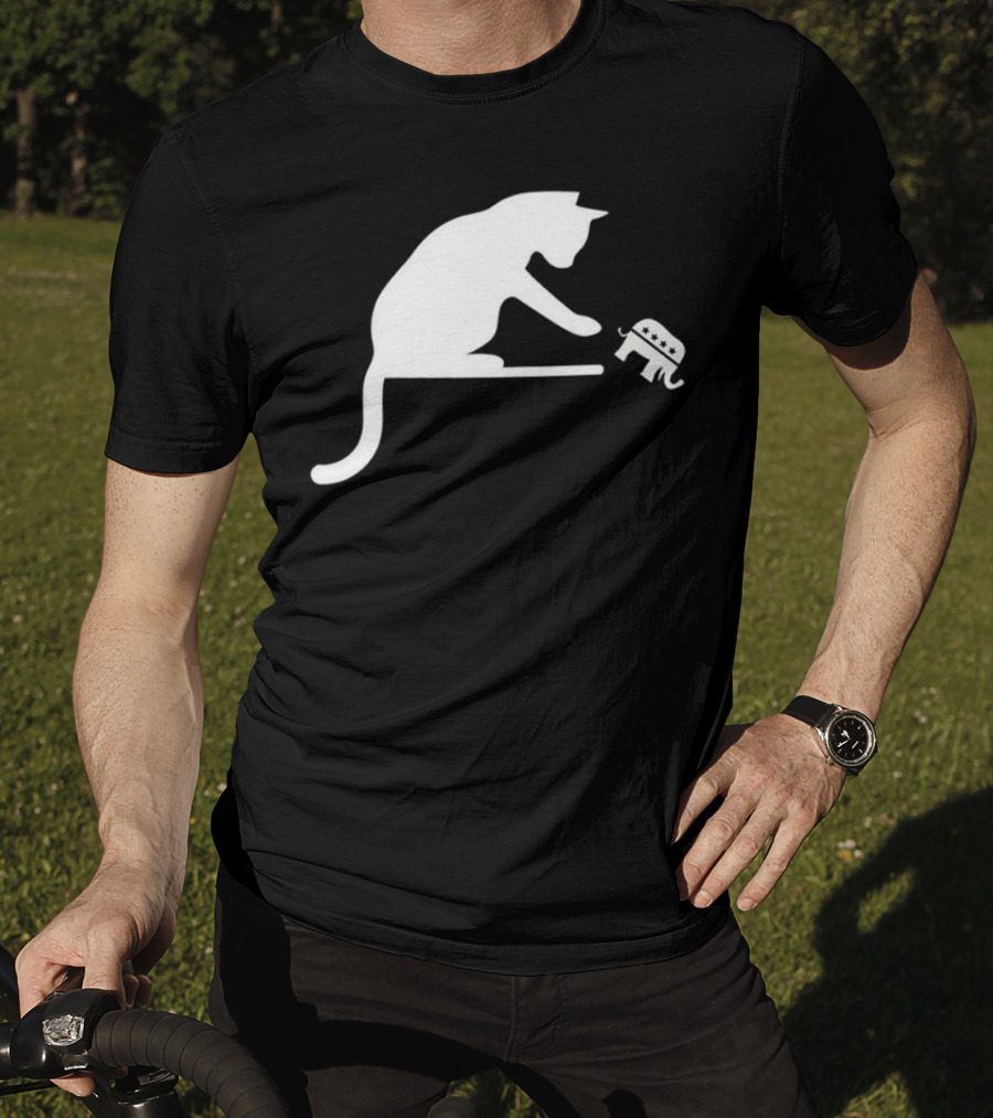 Childless Cat Lady Drop The Hate With Cat Playing With Republican Elephant T-Shirt