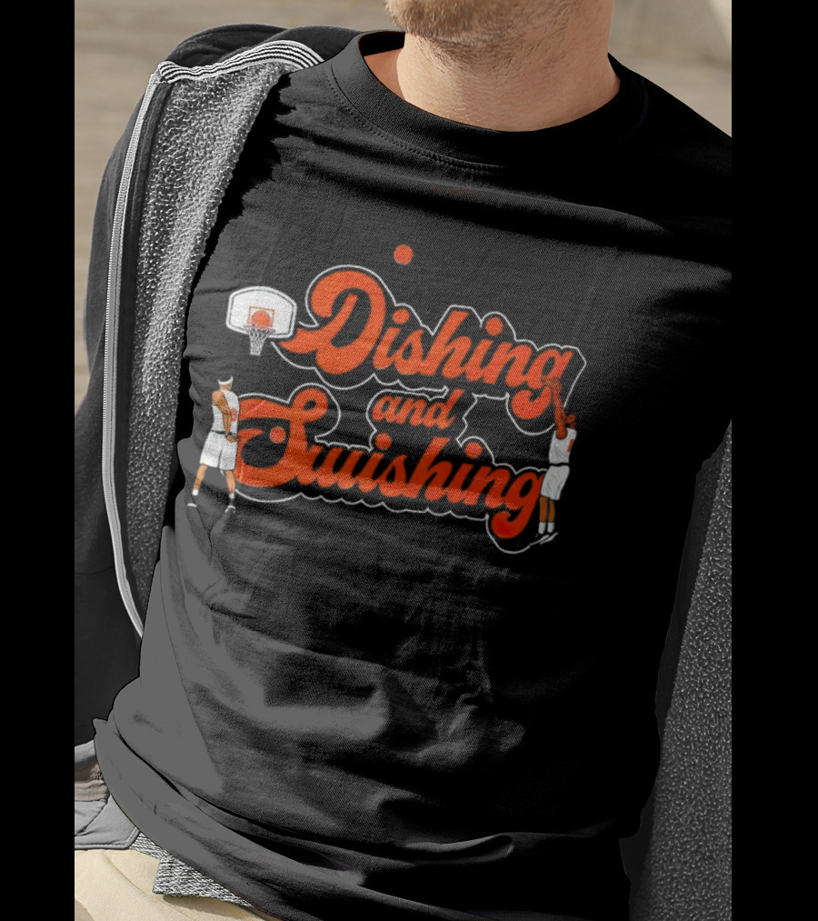 New York Knicks Dishing And Swishing Players And Basketball Hoop T-Shirt