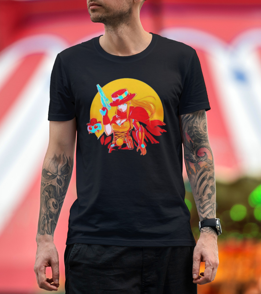 Samus Aran Metroid Marshal with Gun and Hat in Western T-Shirt