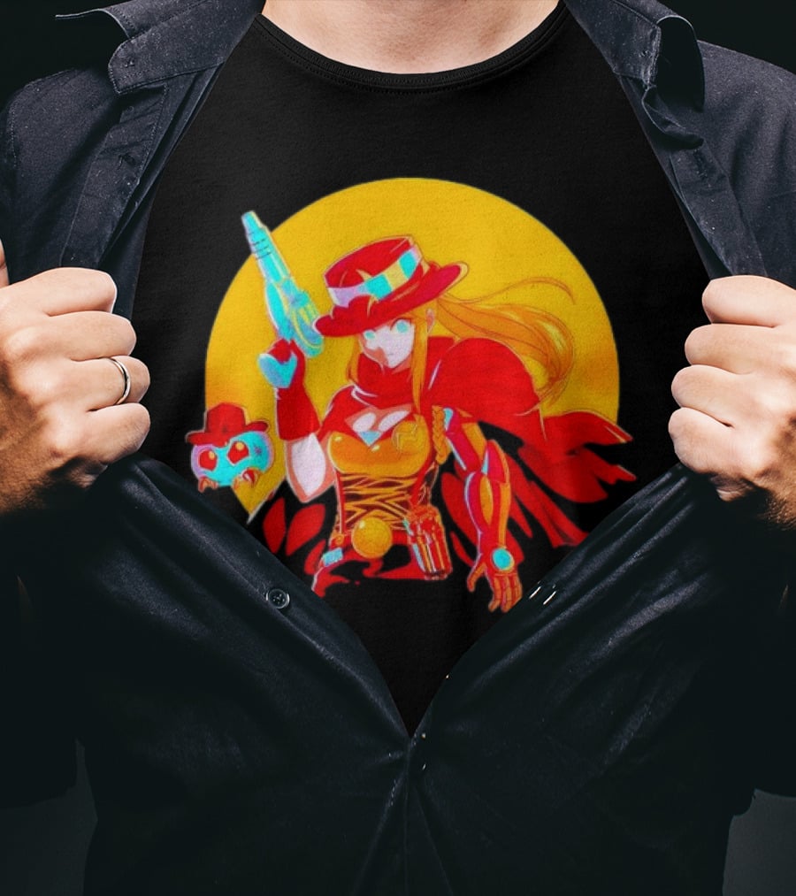Samus Aran Metroid Marshal With Gun And Hat In Western T-Shirt
