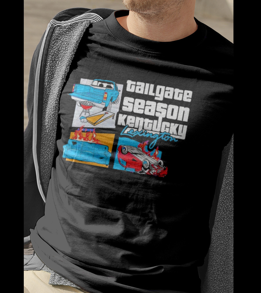 Tailgate Season Kentucky Lexington Truck BBQ Couch Fire Car Flip T-Shirt