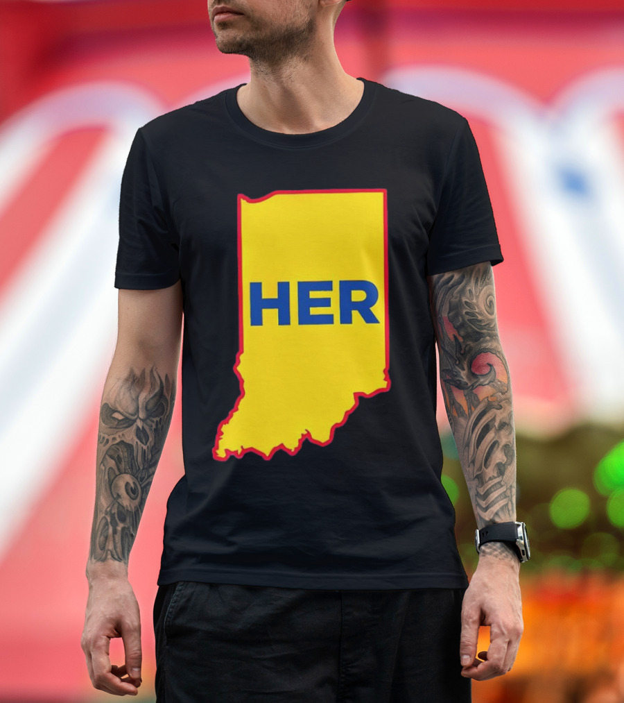 Caitlin Clark Indiana Fever Her State Yellow Map with Blue HER T-Shirt