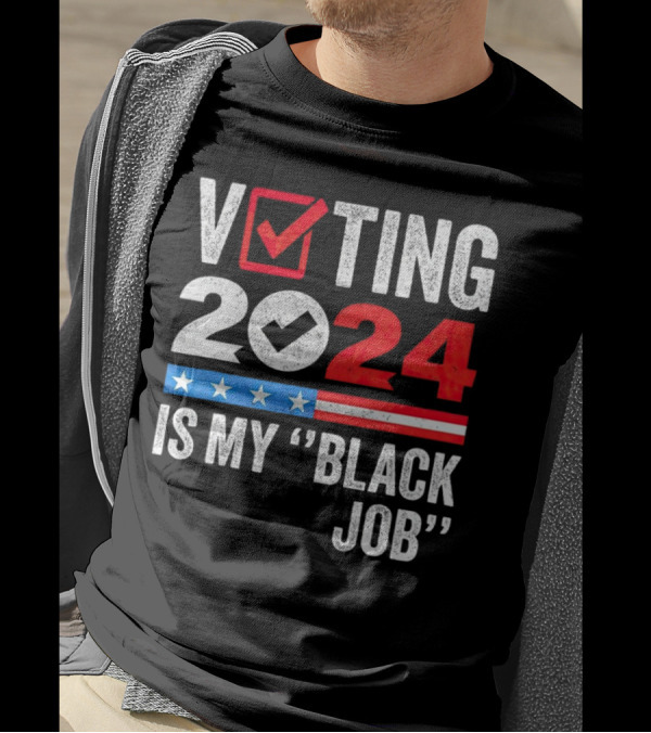 Voting 2024 Is My Black Job Retro American Flag Stars Stripes Checkmark T-Shirt