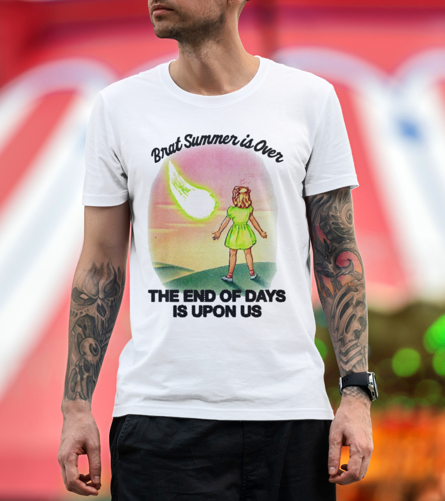 Brat Summer Is Over The End of Days Is Upon Us Girl Watches Meteor Sunset T-Shirt