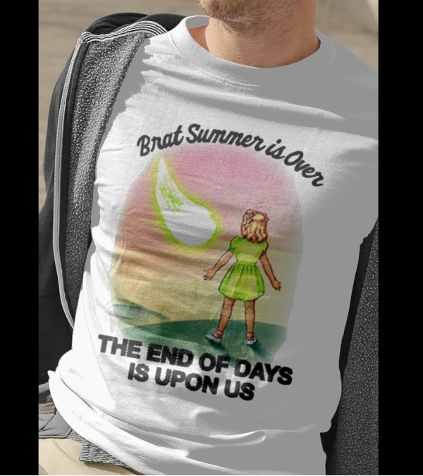 Brat Summer Is Over The End Of Days Is Upon Us Girl Watches Meteor Sunset T-Shirt