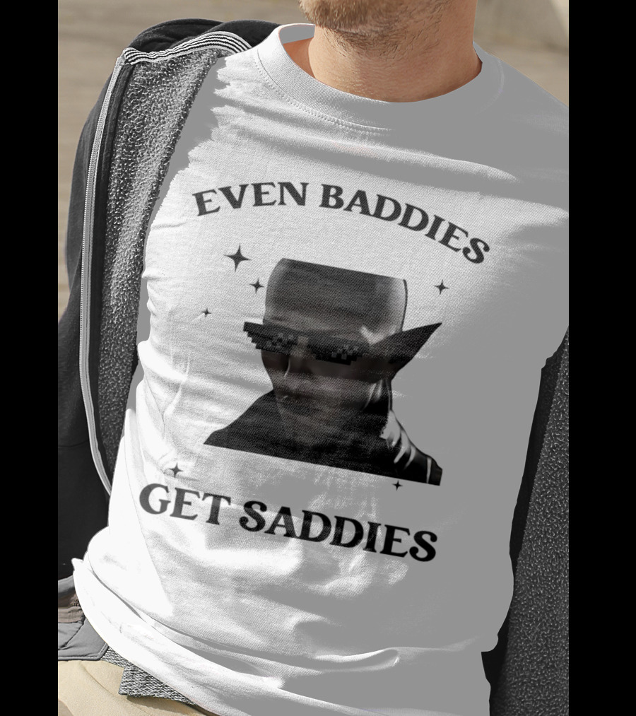 Even Baddies Get Saddies Pixelated Sunglasses Bald Elf Character T-Shirt