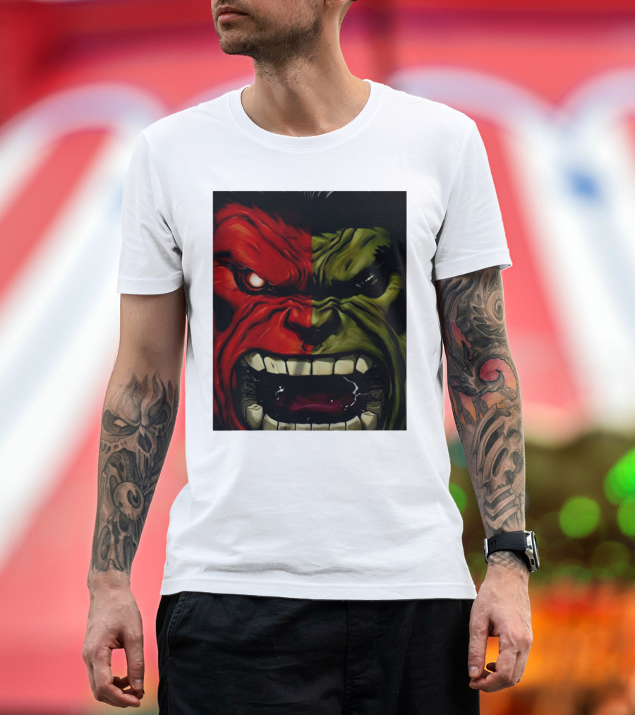 Red Hulk Green Hulk Split Face T-Shirt