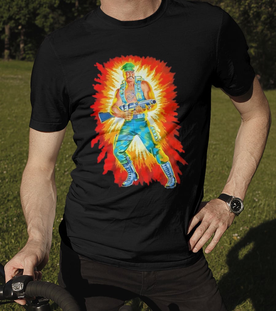 Gung-Ho GI Joe Action Figure Retro Style Burst Background T-Shirt