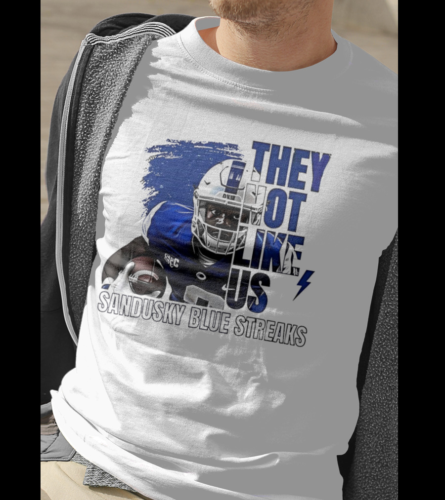 Sandusky Blue Streaks They Not Like Us Football Player Grunge T-Shirt