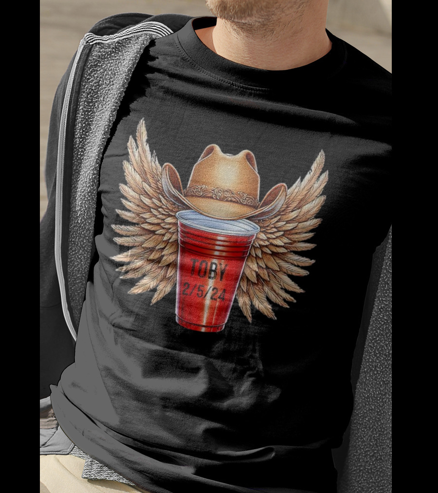 Toby Keith Toby Red Cup 2/5/24 Winged Cowboy Hat T-Shirt