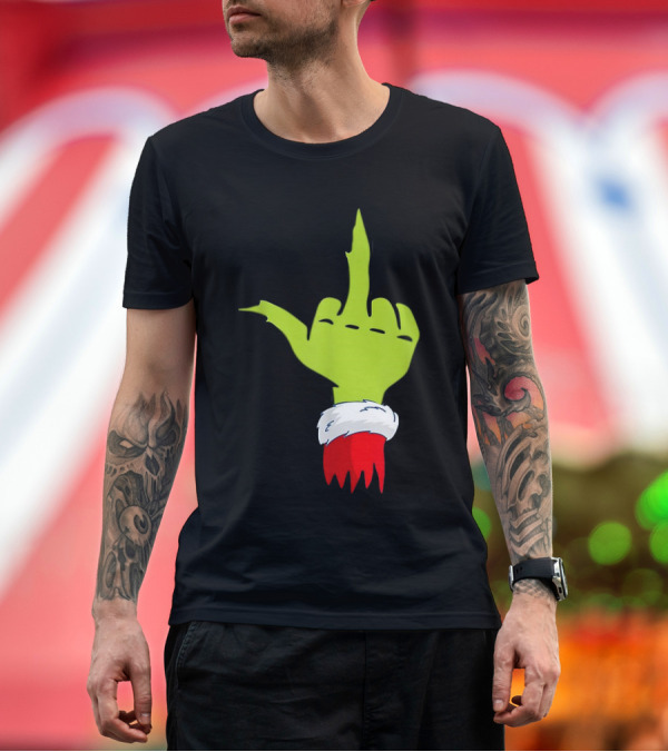 Premium T-Shirt: Grinch Middle Finger Merry Christmas Santa Hand Gesture T-Shirt Grinch Middle Finger Merry Christmas Santa Hand Gesture T-Shirt