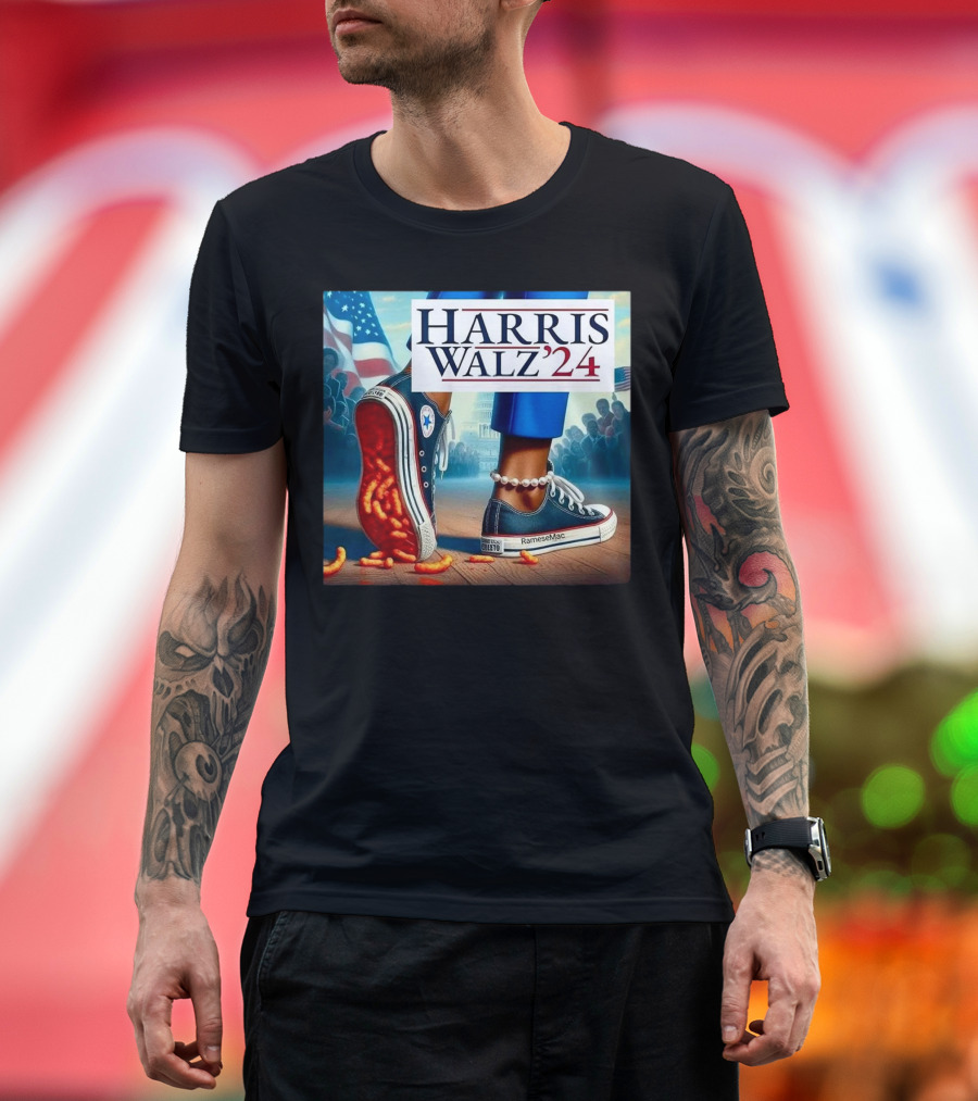 Harris Walz 2024 RameseMac Cheetos Converse Sneakers American Flag T-Shirt