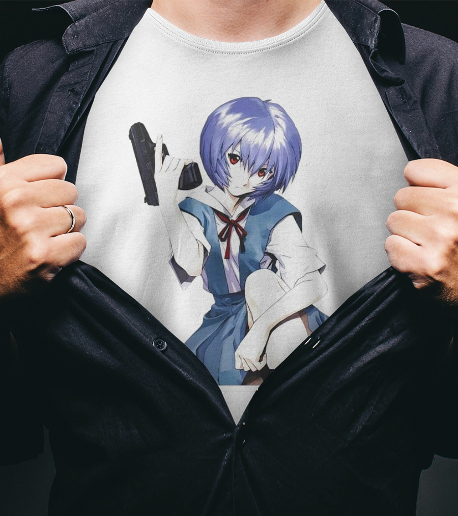 Rei Ayanami Blue Uniform Holding Gun T-Shirt