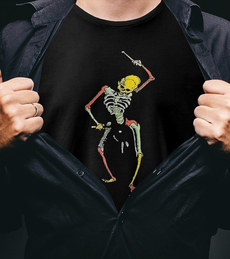 Skeleton Playing Drum In Psychedelic Colors T-Shirt