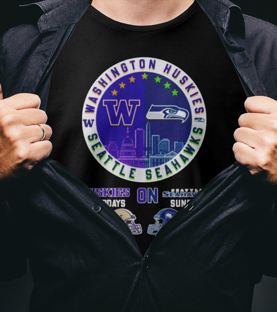 Washington Huskies Seattle Seahawks Huskies On Saturdays Seahawks On Sundays T-Shirt