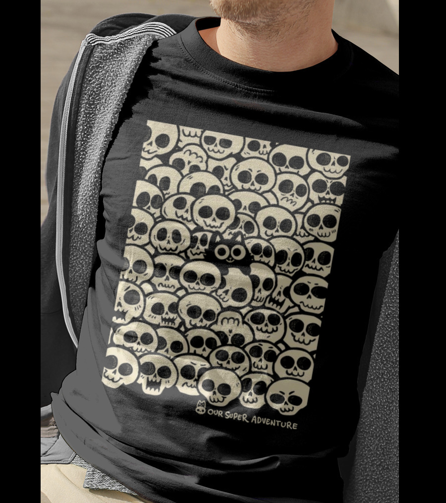 Our Super Adventure Skull Cat Surrounded By Skulls T-Shirt