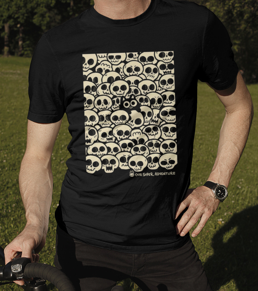 Our Super Adventure Skull Cat Surrounded By Skulls T-Shirt