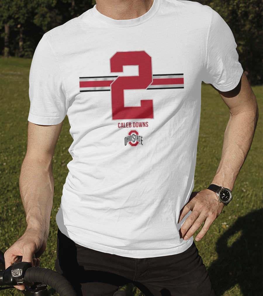 Caleb Downs Ohio State Buckeyes 2 Stripe Football T-Shirt