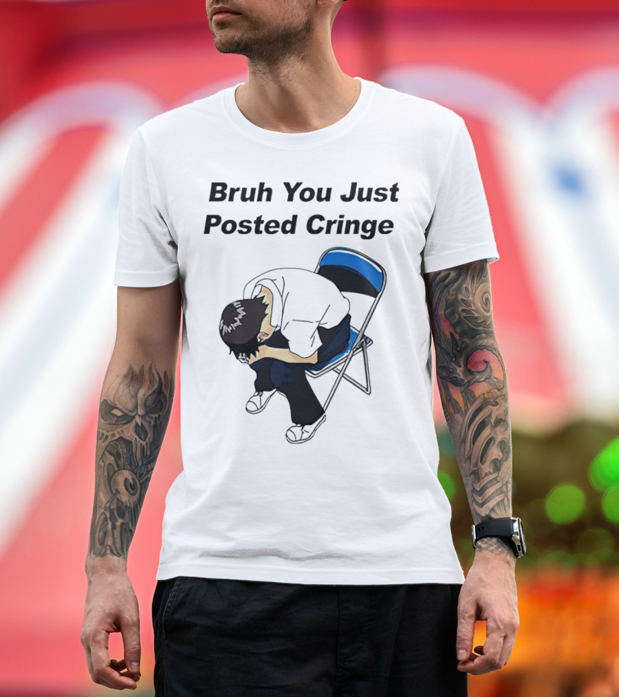 Bruh You Just Posted Cringe Meme Anime Guy Folded Chair T-Shirt