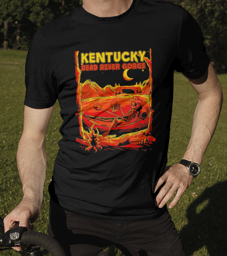 Kentucky Dead River Gorge Skeleton Hammock Campfire Scene T-Shirt