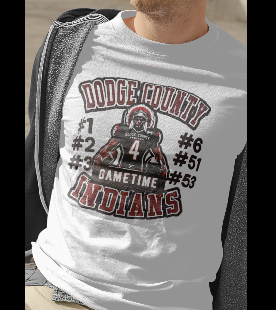 Dodge County Gametime Indians Football Player Numbers 1 2 3 4 6 51 53 T-Shirt