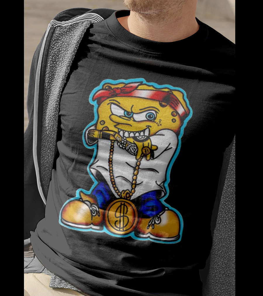 Legendary Gangster SpongeBob SquarePants With Bandana And Dollar Chain T-Shirt