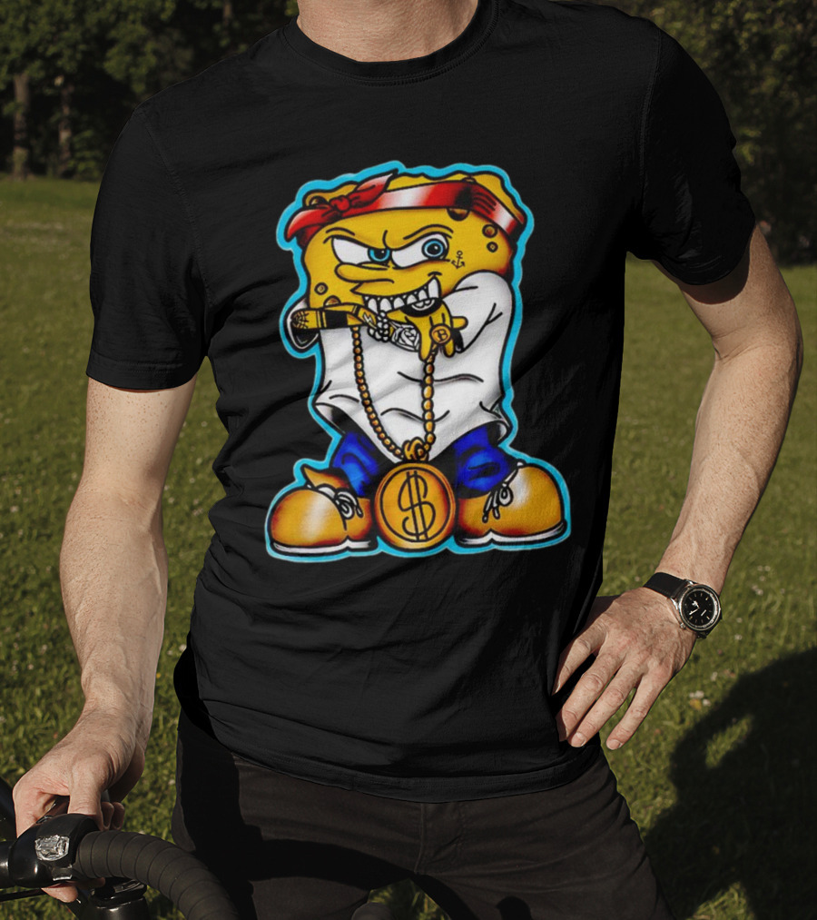 Legendary Gangster SpongeBob SquarePants With Bandana And Dollar Chain T-Shirt