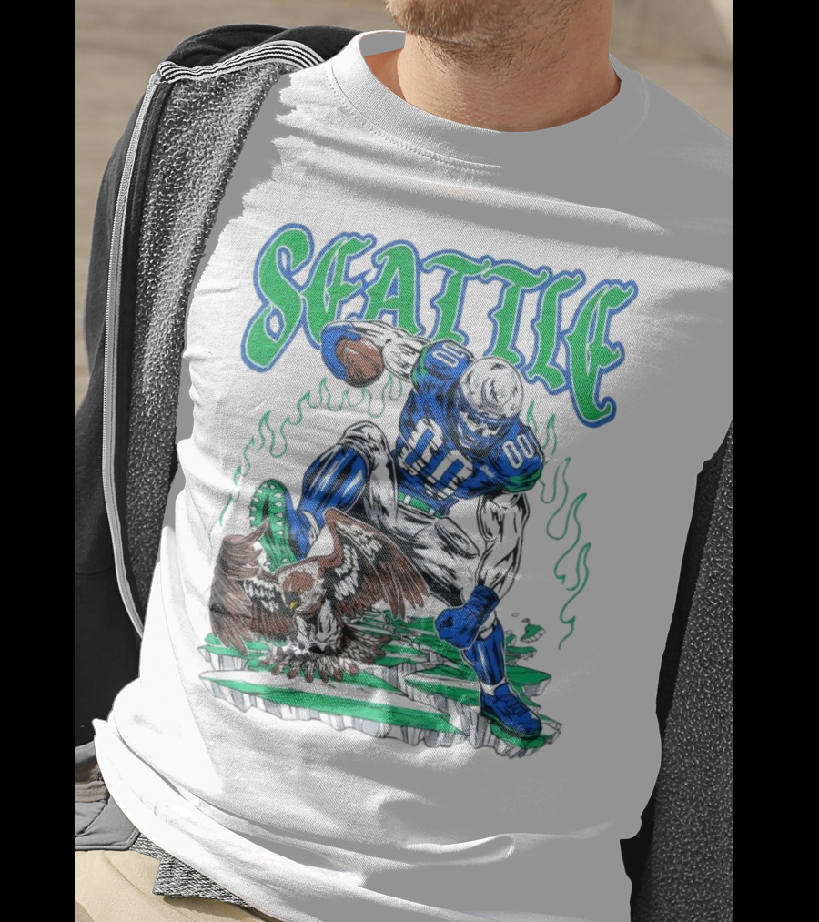 Seattle Seahawks Skeleton Football Player With Eagle T-Shirt
