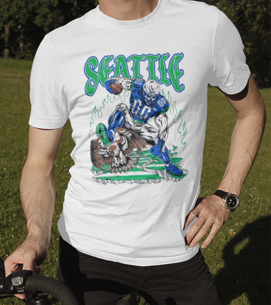 Seattle Seahawks Skeleton Football Player With Eagle T-Shirt