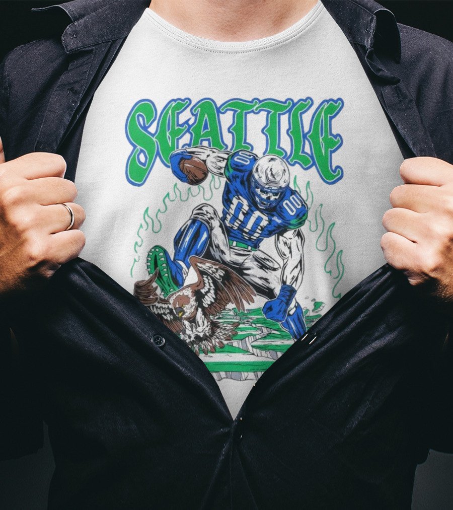 Seattle Seahawks Skeleton Football Player With Eagle T-Shirt