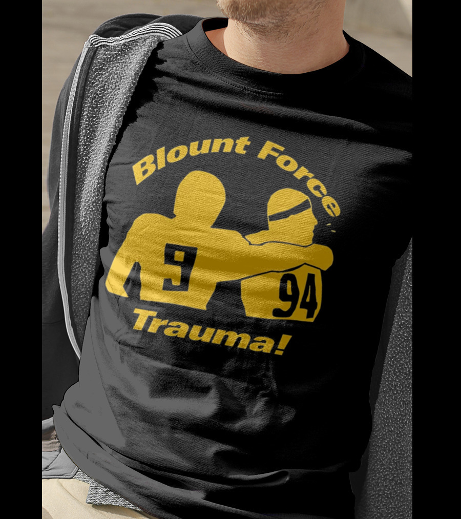 Blount Force Trauma Silhouetted Players 9 And 94 Impact Moment T-Shirt