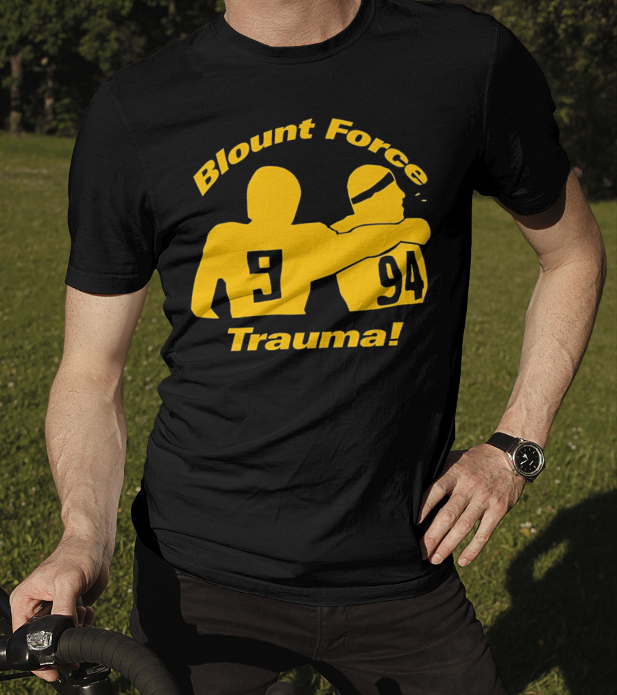 Blount Force Trauma Silhouetted Players 9 And 94 Impact Moment T-Shirt