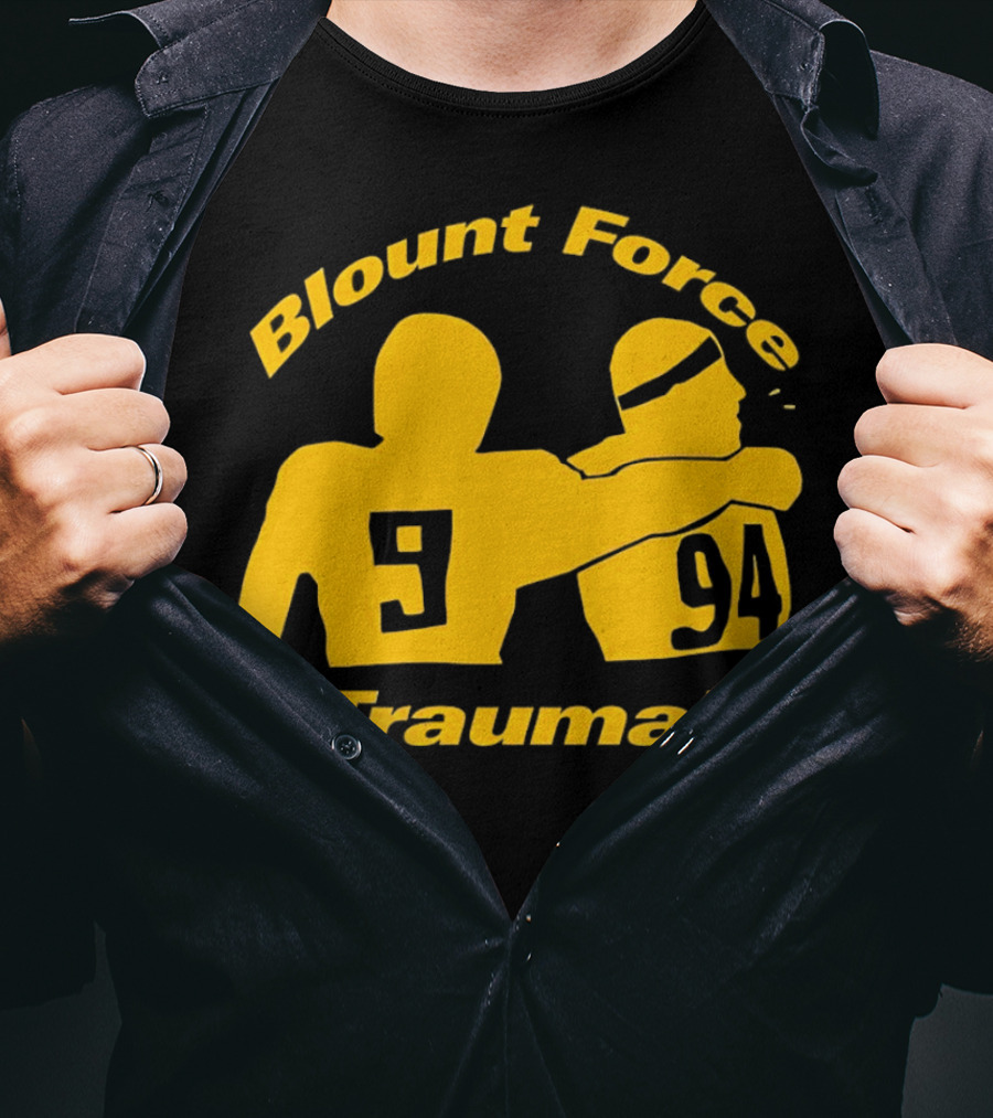 Blount Force Trauma Silhouetted Players 9 And 94 Impact Moment T-Shirt