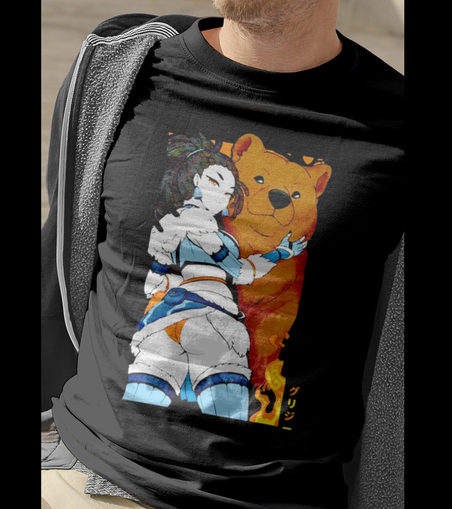 Grizzy X Gsupps Waifu Collab Anime Bear Fire T-Shirt