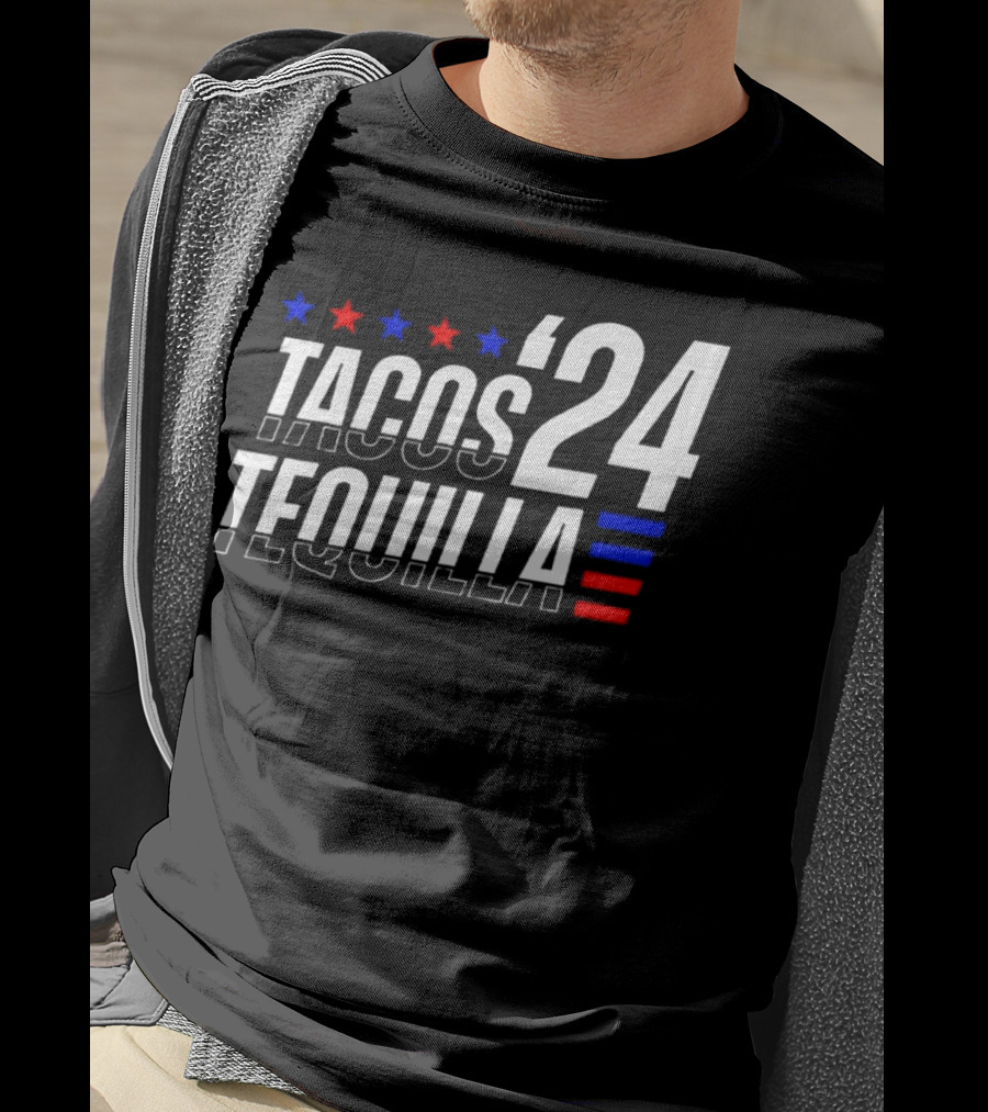 Tacos Tequila 24 Stars Red Blue T-Shirt