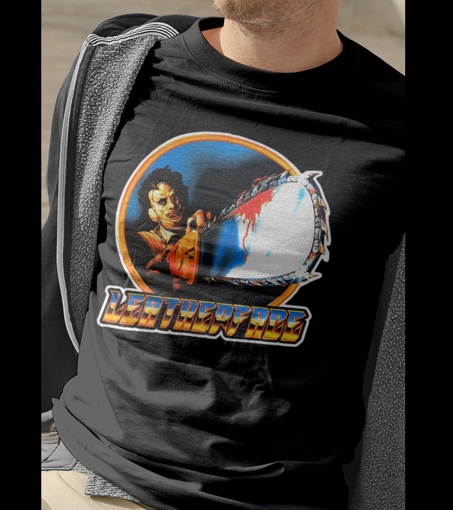Texas Chainsaw Massacre Leatherface Vintage Horror Chrome Chainsaw T-Shirt