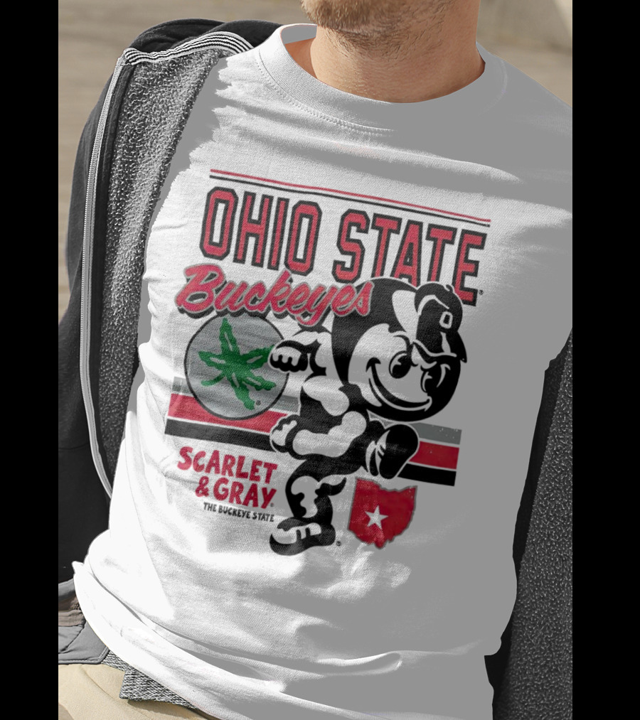 Ohio State Buckeyes Scarlet And Gray Buckeyes State Vintage Style With Script Logo And Buckeye Leaf T-Shirt