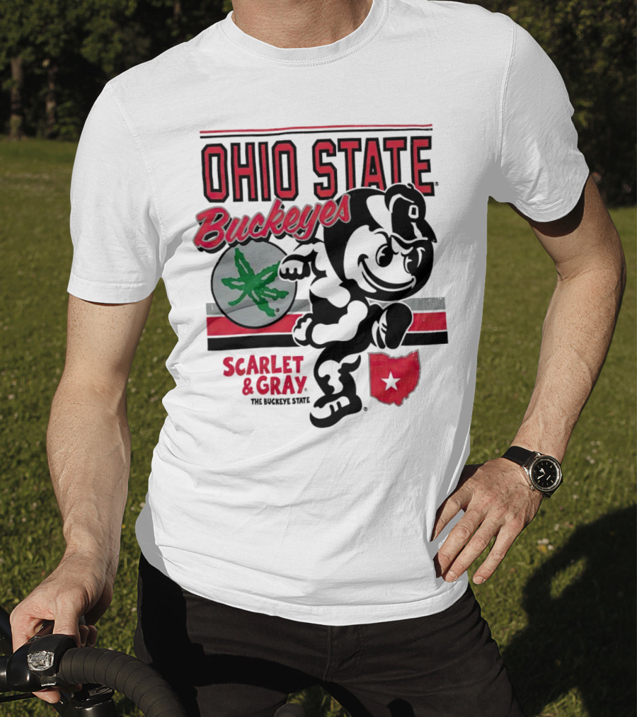 Ohio State Buckeyes Scarlet And Gray Buckeyes State Vintage Style With Script Logo And Buckeye Leaf T-Shirt