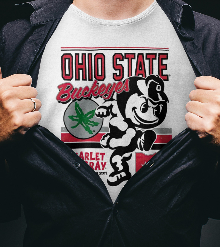 Ohio State Buckeyes Scarlet And Gray Buckeyes State Vintage Style With Script Logo And Buckeye Leaf T-Shirt
