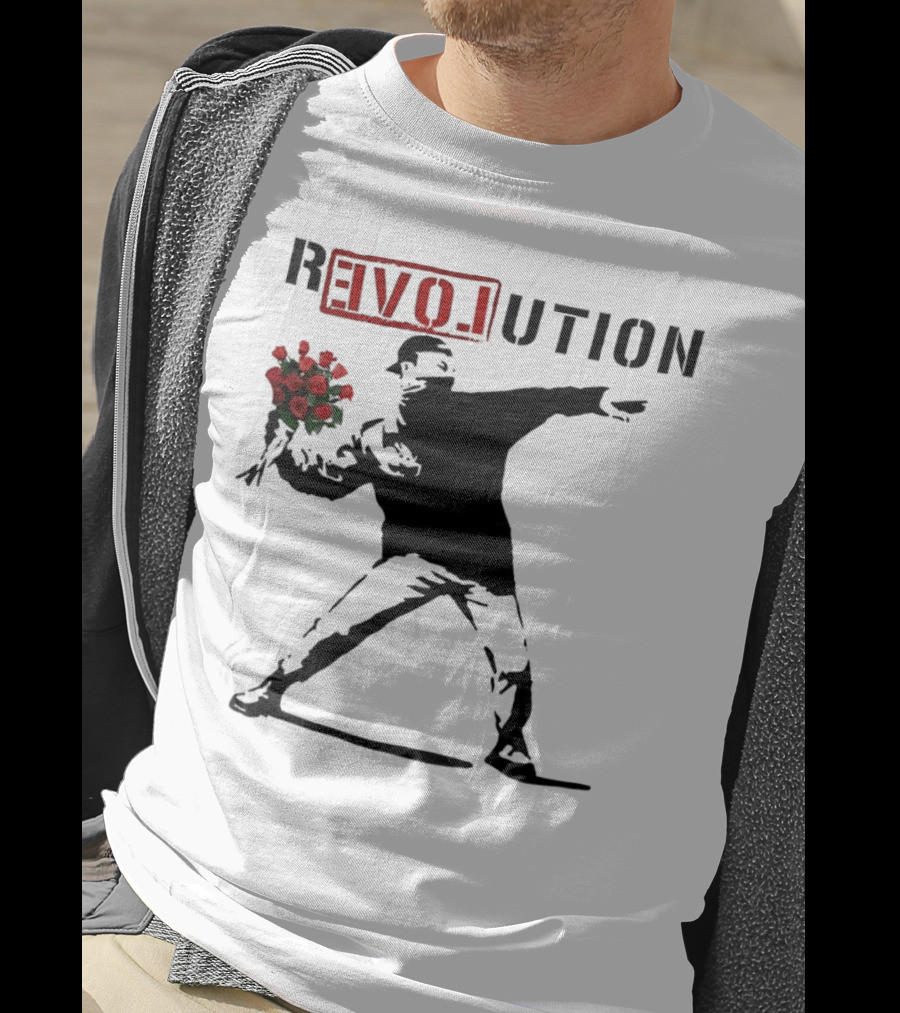 Revolution Rage Flower Thrower Banksy Stencil Roses T-Shirt
