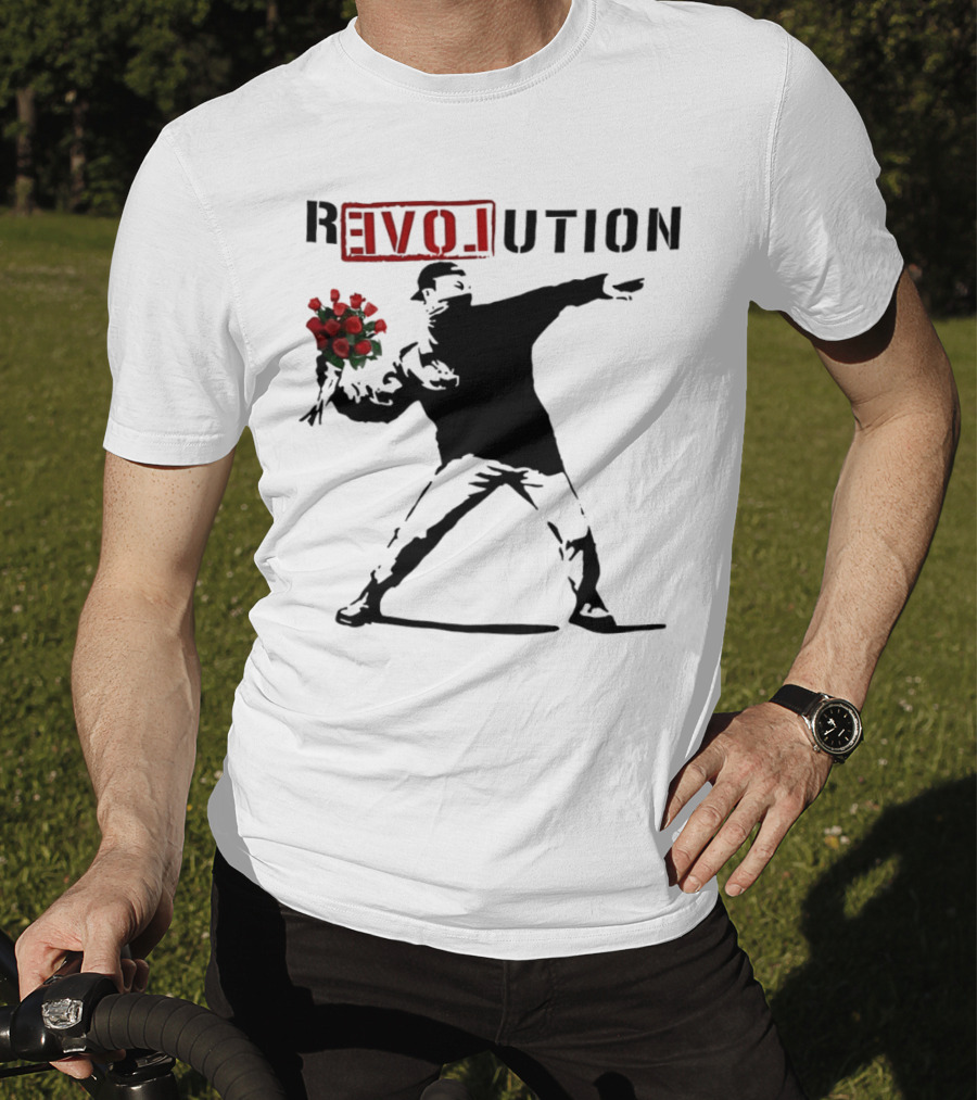 Revolution Rage Flower Thrower Banksy Stencil Roses T-Shirt