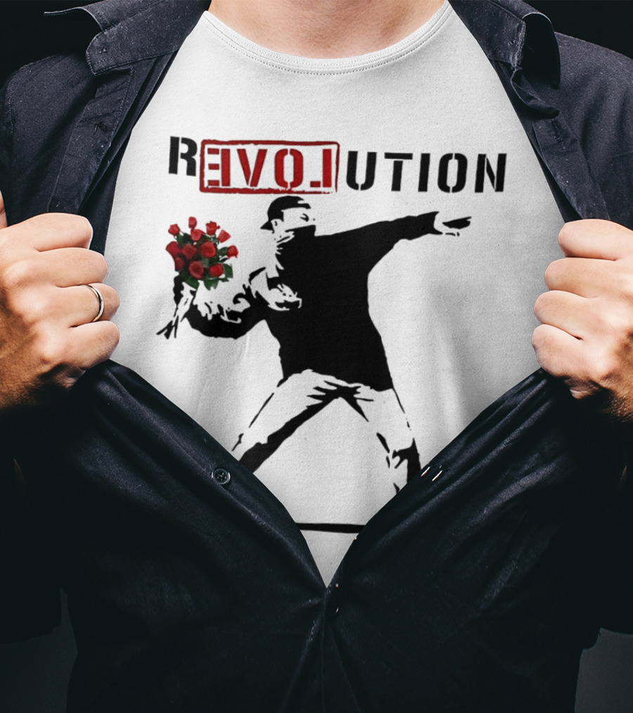 Revolution Rage Flower Thrower Banksy Stencil Roses T-Shirt