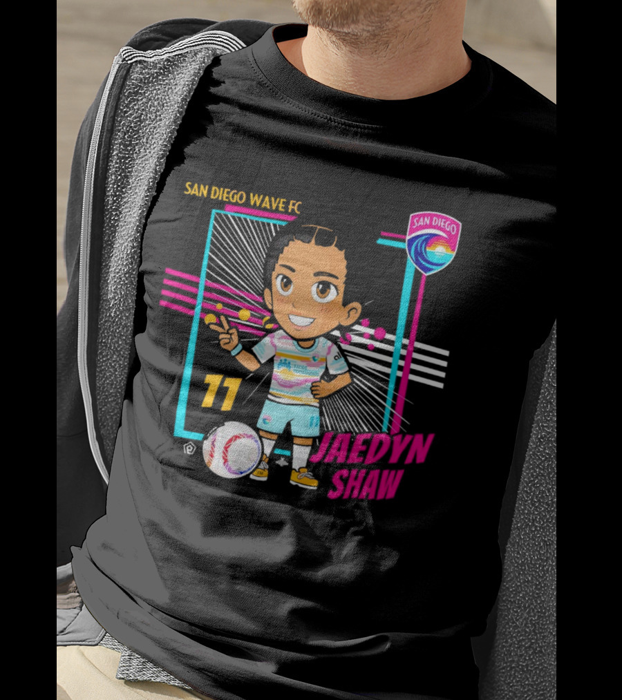 San Diego Wave FC Jaedyn Shaw 11 Chibi Soccer Player With Team Badge T-Shirt