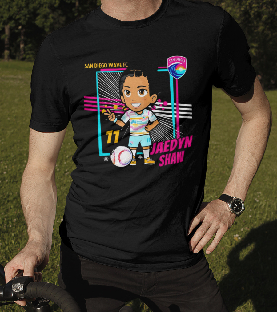 San Diego Wave FC Jaedyn Shaw 11 Chibi Soccer Player With Team Badge T-Shirt
