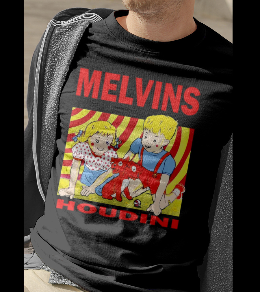 Melvins Houdini Late 00s Jerks Kids With Red Dog And Swirling Red Yellow Background T-Shirt